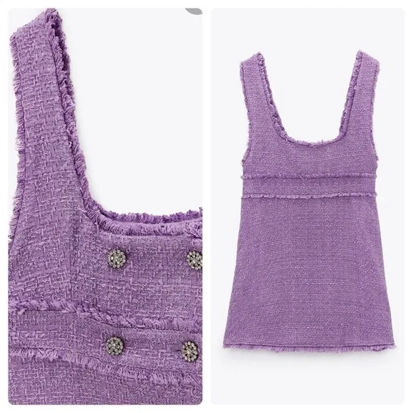 New Zara Tweed Rhinestone Button Dress - Picture 3 of 10